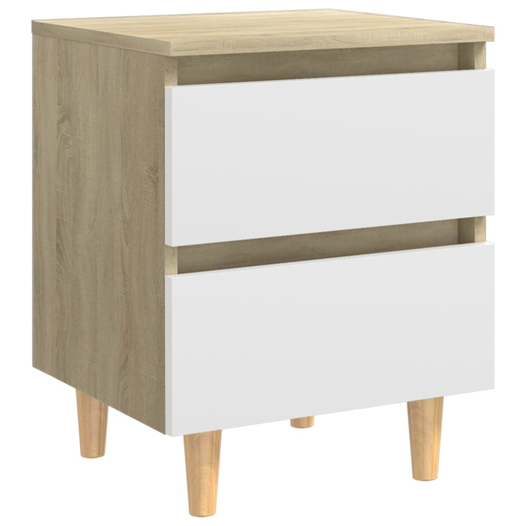 Bed Cabinet & Solid Pinewood Legs White & Sonoma Oak 40x35x50cm