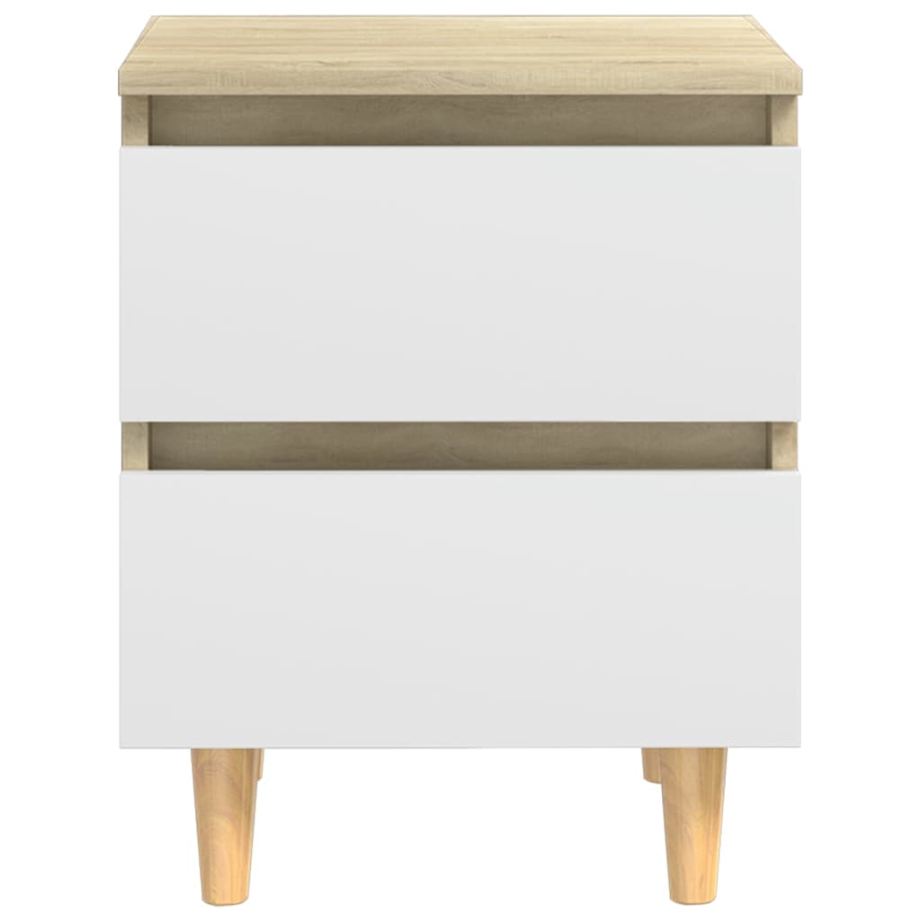 Bed Cabinet & Solid Pinewood Legs White & Sonoma Oak 40x35x50cm