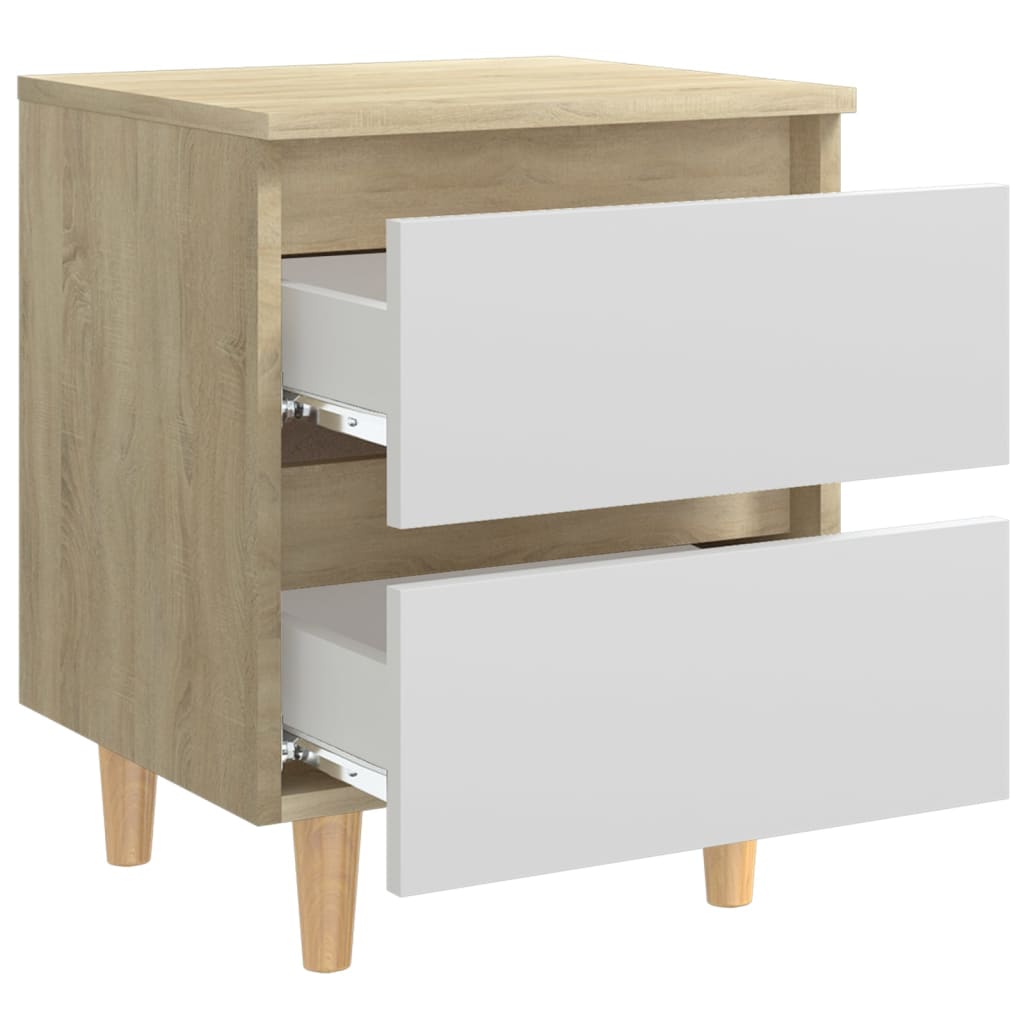Bed Cabinet & Solid Pinewood Legs White & Sonoma Oak 40x35x50cm