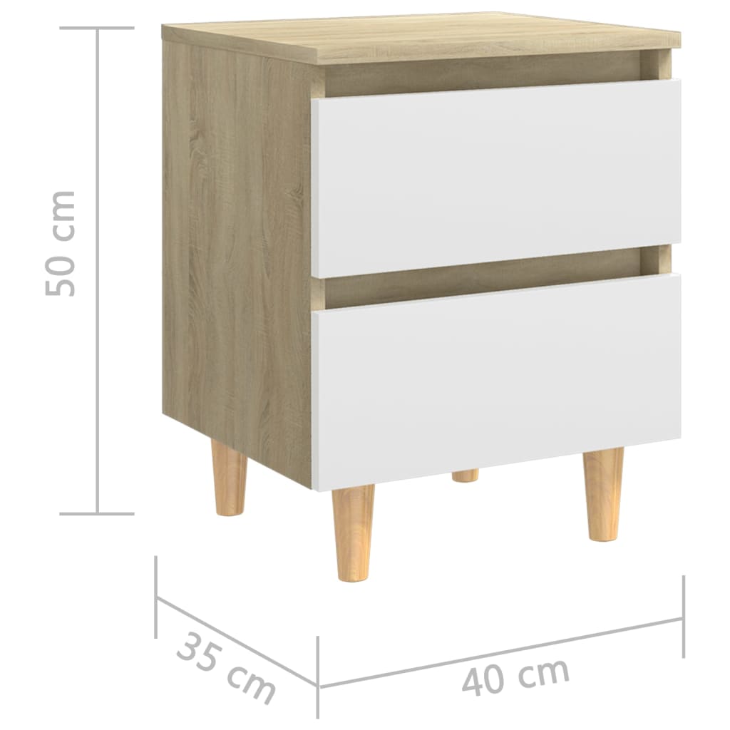 Bed Cabinet & Solid Pinewood Legs White & Sonoma Oak 40x35x50cm