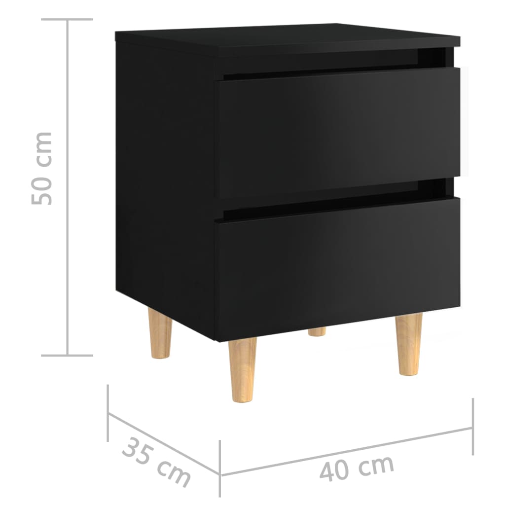 Bed Cabinets & Pinewood Legs 2 pcs High Gloss Black 40x35x50cm