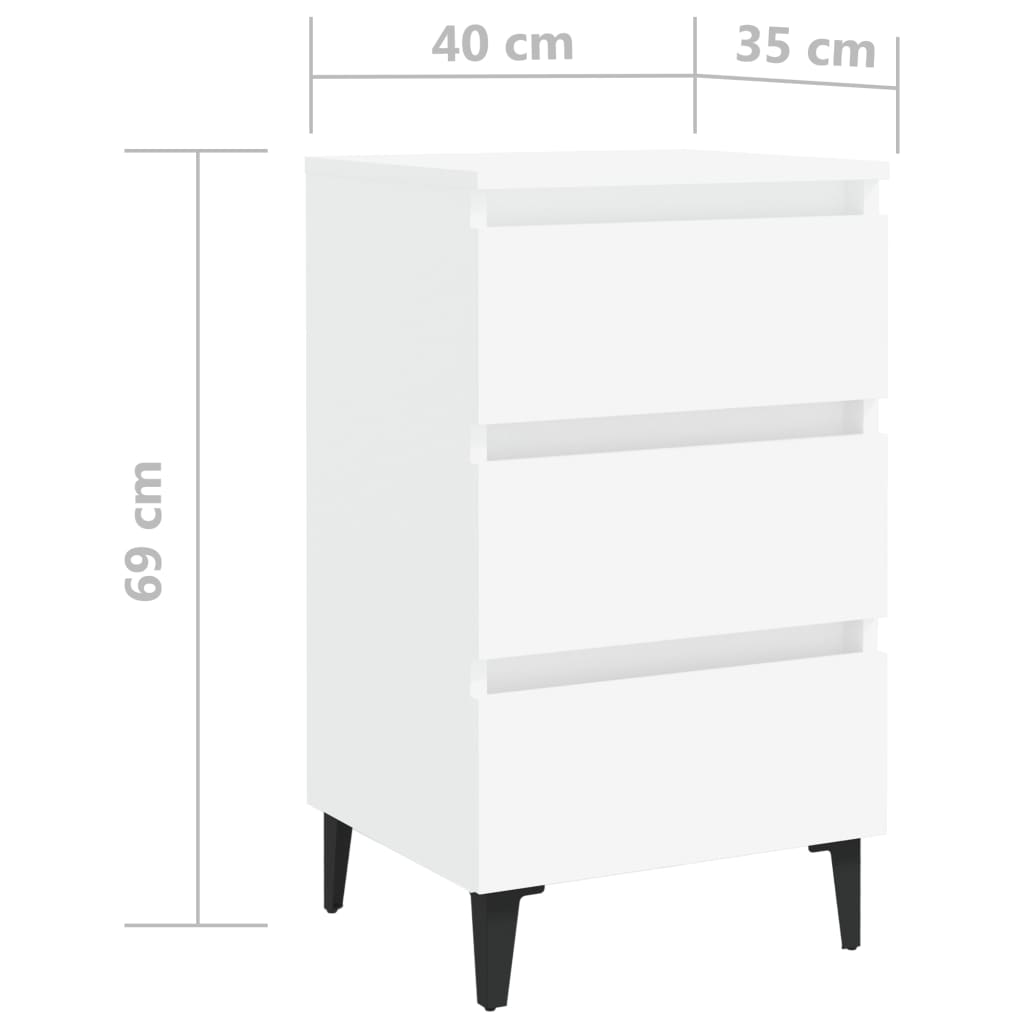 Bed Cabinet with Metal Legs White 40x35x69 cm