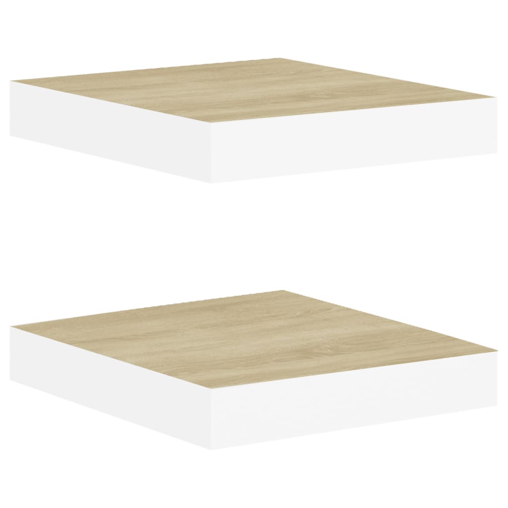 Floating Wall Shelves 2 pcs Oak and White 23x23.5x3.8 cm MDF
