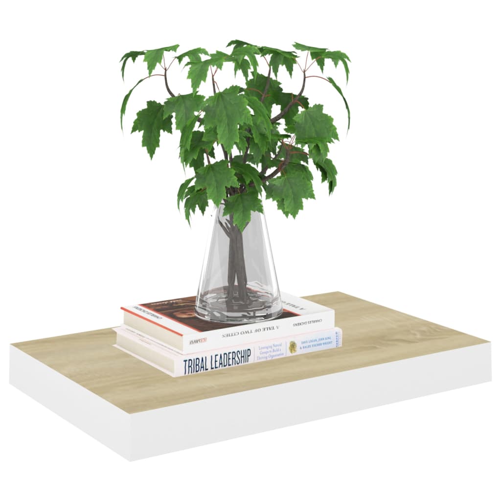 Floating Wall Shelf Oak and White 50x23x3.8 cm MDF