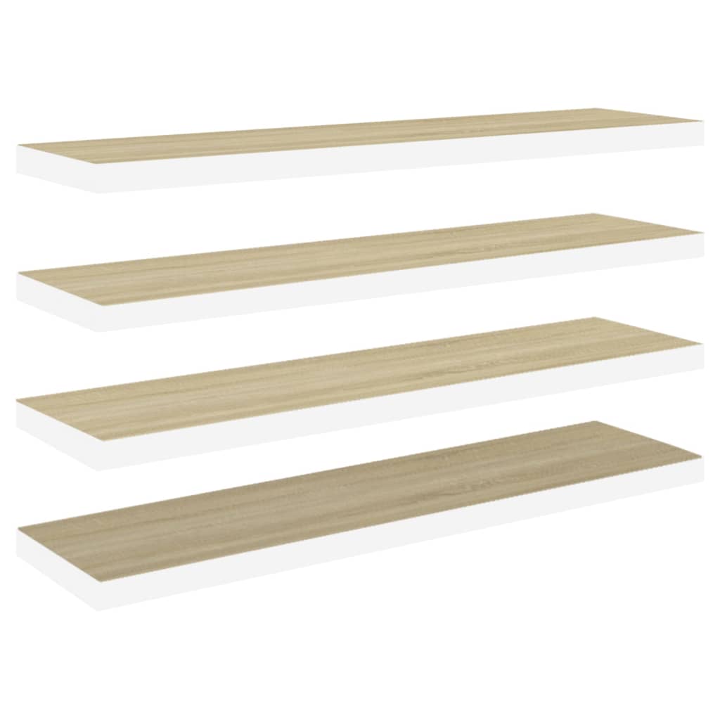 Floating Wall Shelves 4 pcs Oak and White 120x23.5x3.8 cm MDF