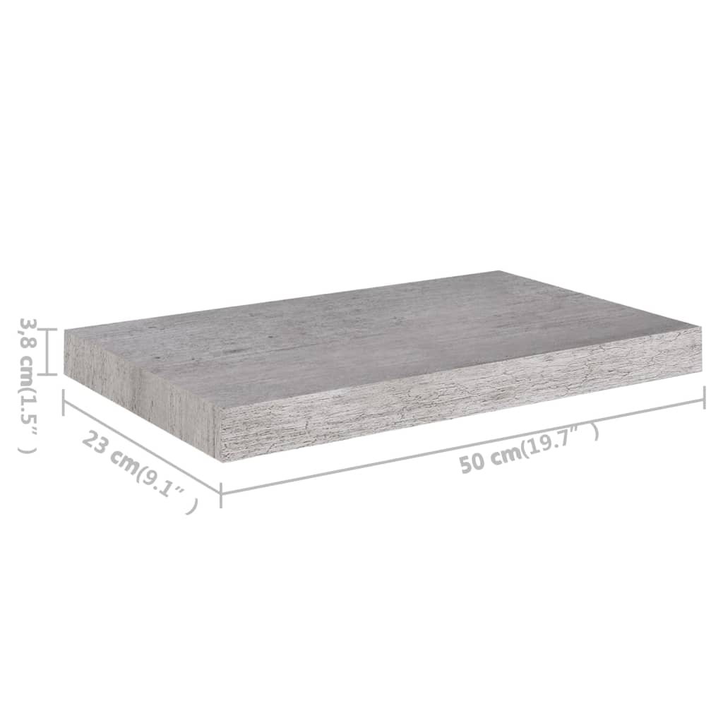 Floating Wall Shelves 2 pcs Concrete Grey 50x23x3.8 cm MDF