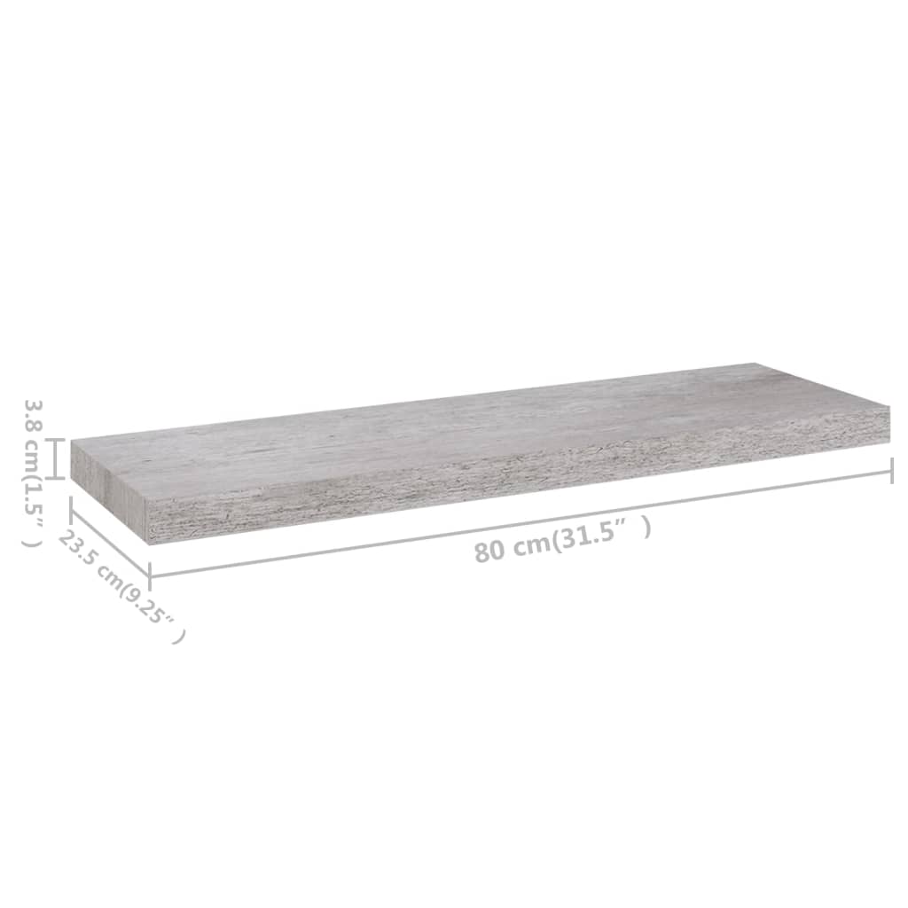 Floating Wall Shelf Concrete Grey 80x23.5x3.8 cm MDF