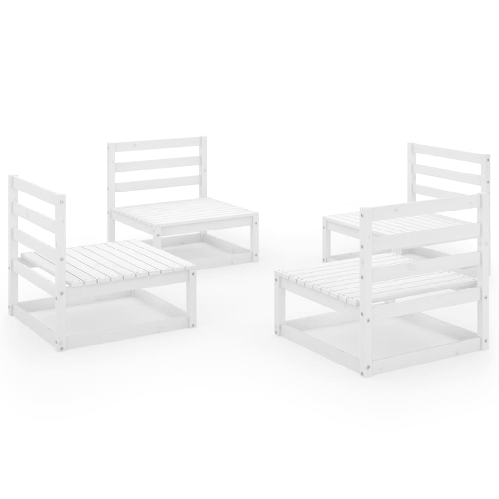 4 Piece Garden Lounge Set White Solid Wood Pine