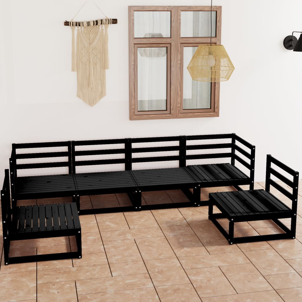 6 Piece Garden Lounge Set Black Solid Pinewood