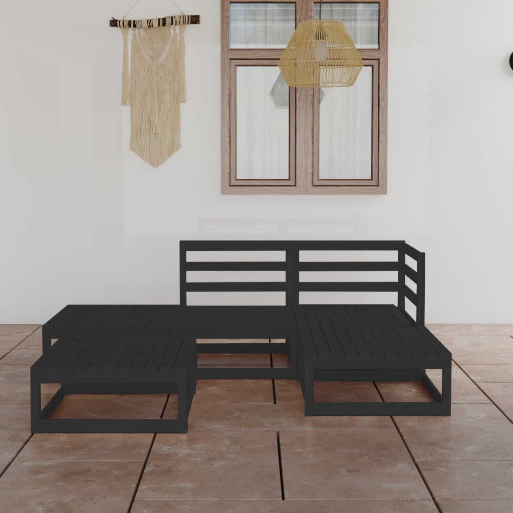 5 Piece Garden Lounge Set Black Solid Pinewood
