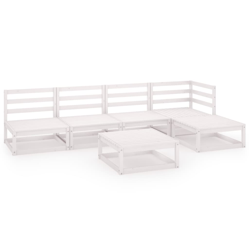 6 Piece Garden Lounge Set White Solid Wood Pine
