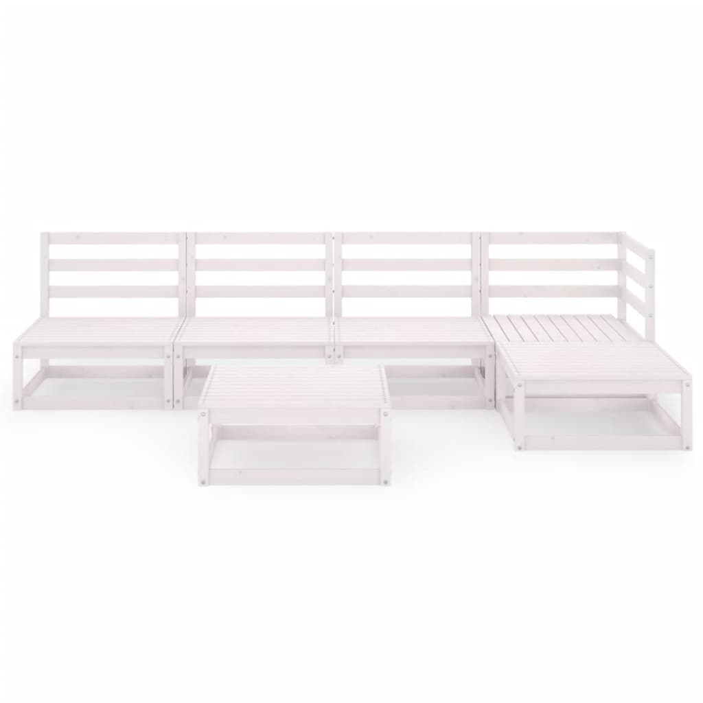 6 Piece Garden Lounge Set White Solid Wood Pine