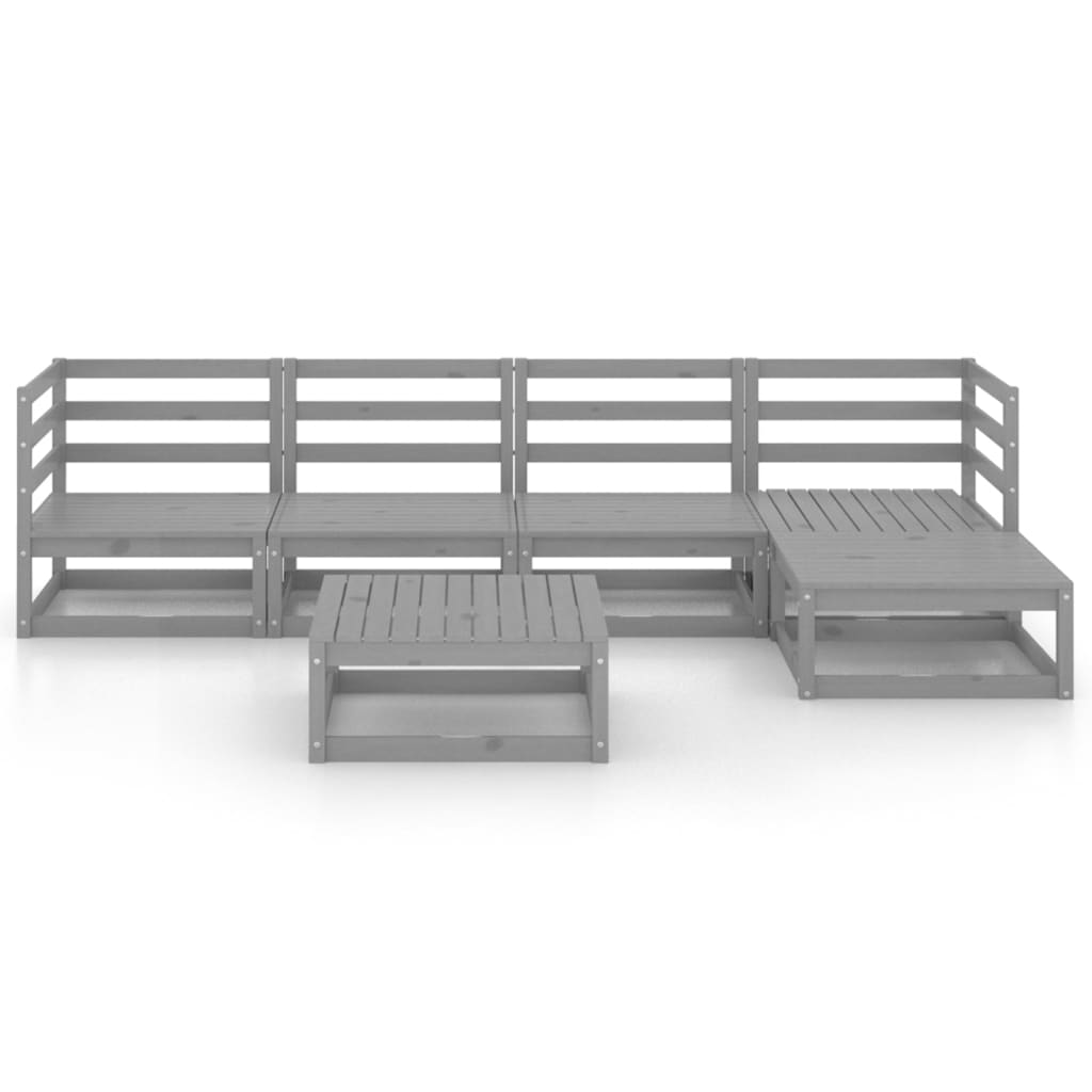 6 Piece Garden Lounge Set Grey Solid Wood Pine