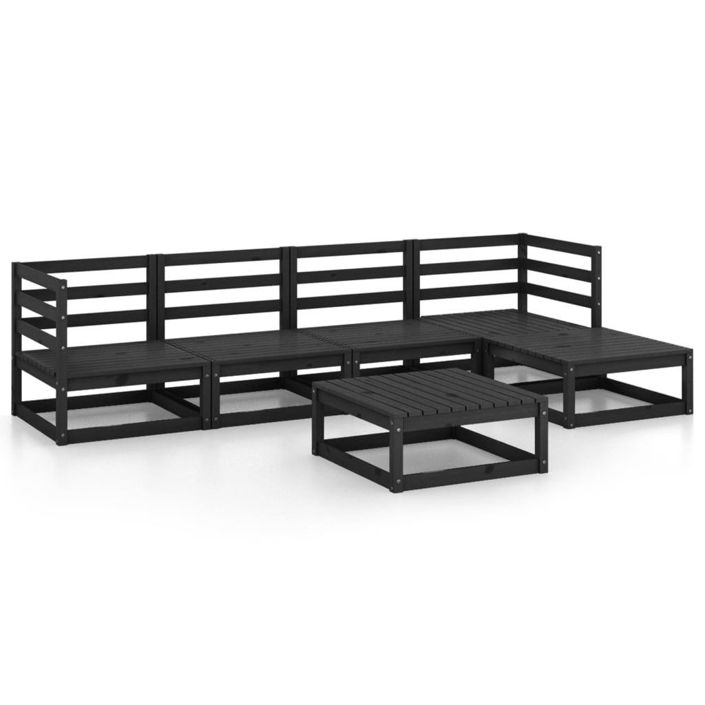 6 Piece Garden Lounge Set Black Solid Wood Pine