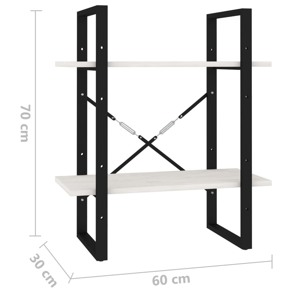 2-Tier Book Cabinet White 60x30x70 cm Solid Pine Wood