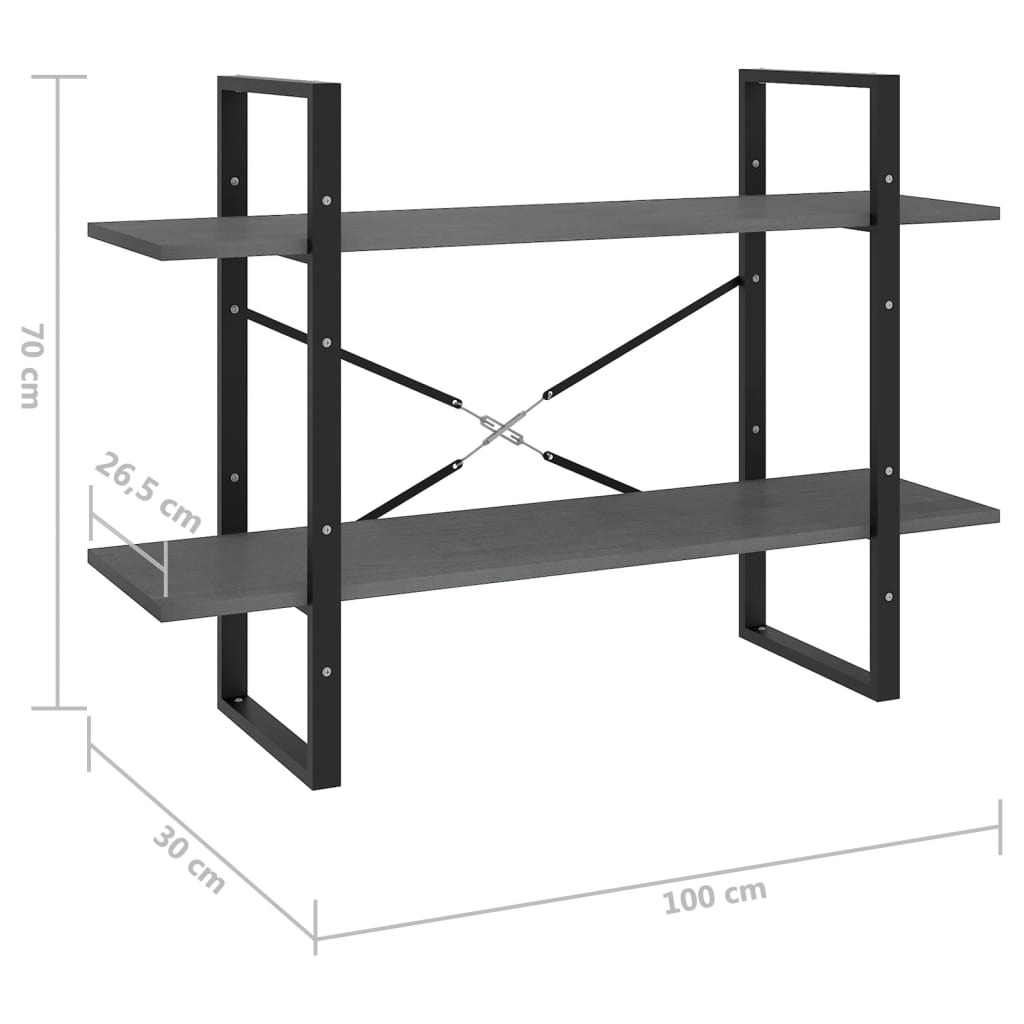 2-Tier Book Cabinet Grey 100x30x70 cm Solid Pine Wood