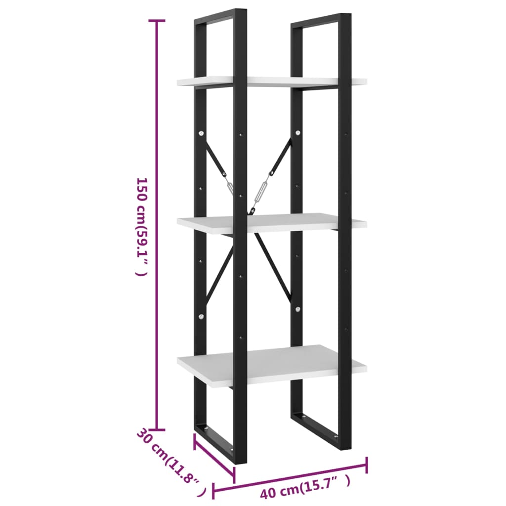 3-Tier Book Cabinet White 40x30x105 cm Engineered Wood