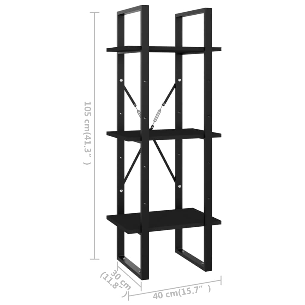 3-Tier Book Cabinet Black 40x30x105 cm Engineered Wood