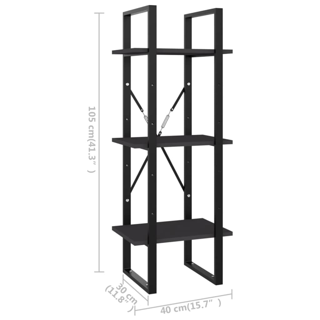 3-Tier Book Cabinet Grey 40x30x105 cm Engineered Wood