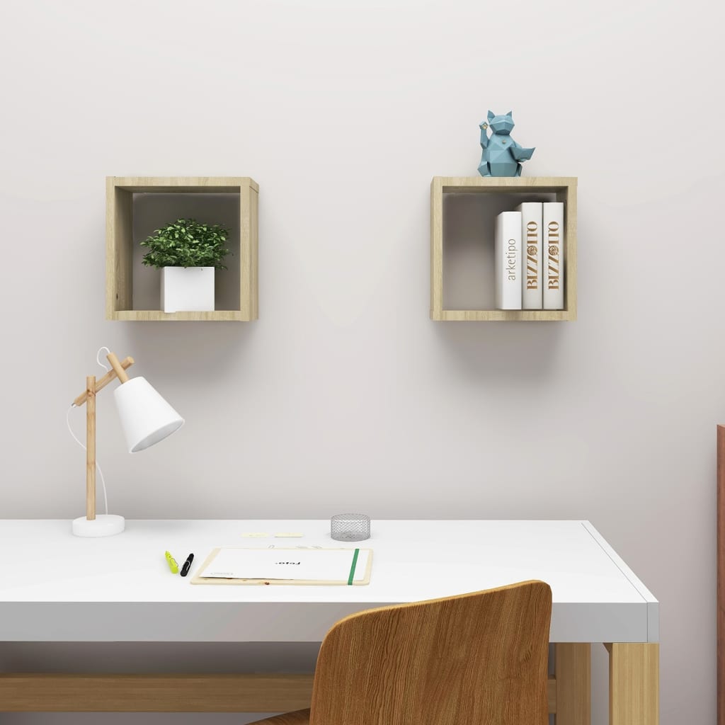 Wall Cube Shelves 2 pcs Sonoma Oak 30x15x30 cm