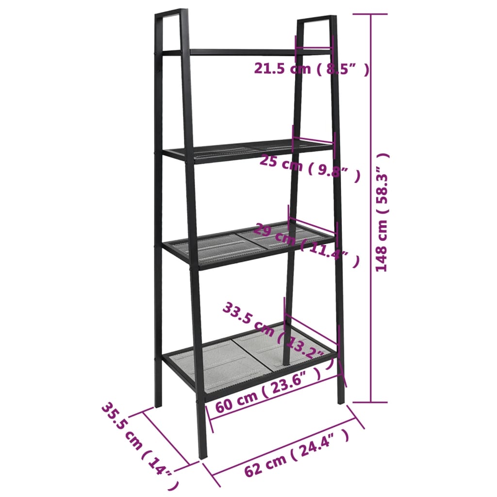 Ladder Bookcase 4 Tiers Metal Anthracite