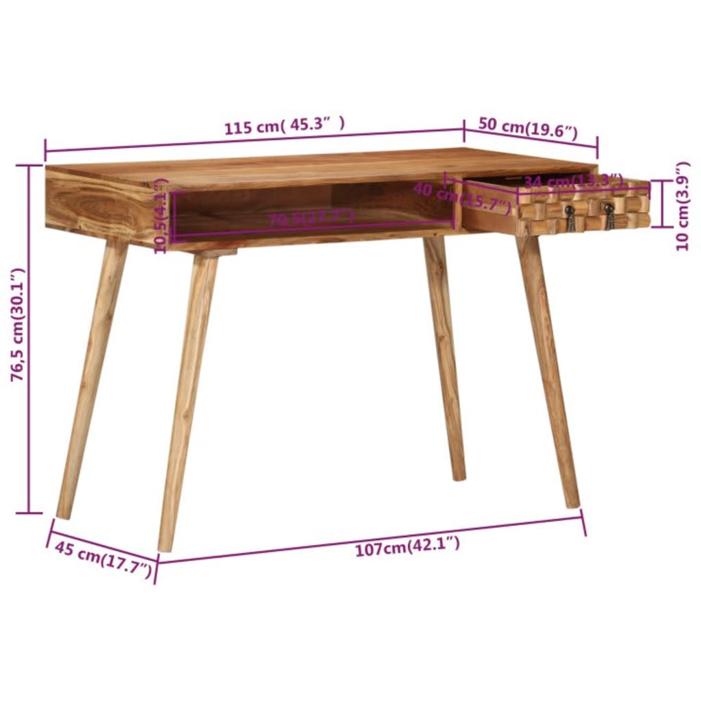 Writing Desk 110x50x76 cm Solid Wood Acacia