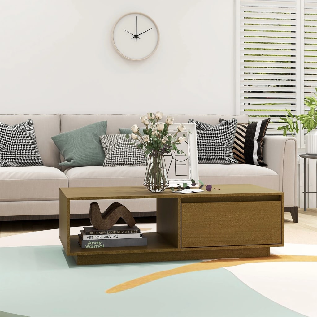 Coffee Table Honey Brown 110x50x33.5 cm Solid Pinewood