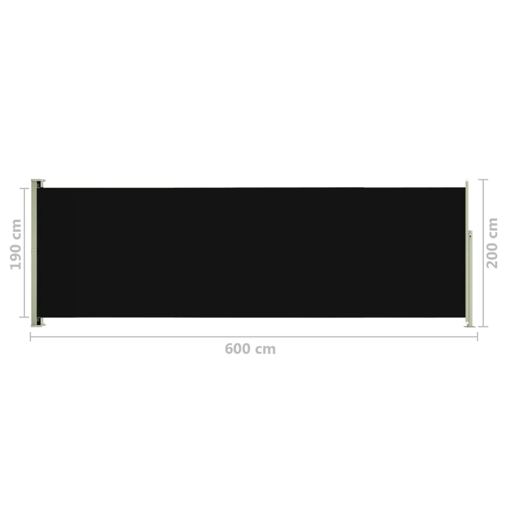 Patio Retractable Side Awning 200x600 cm Black
