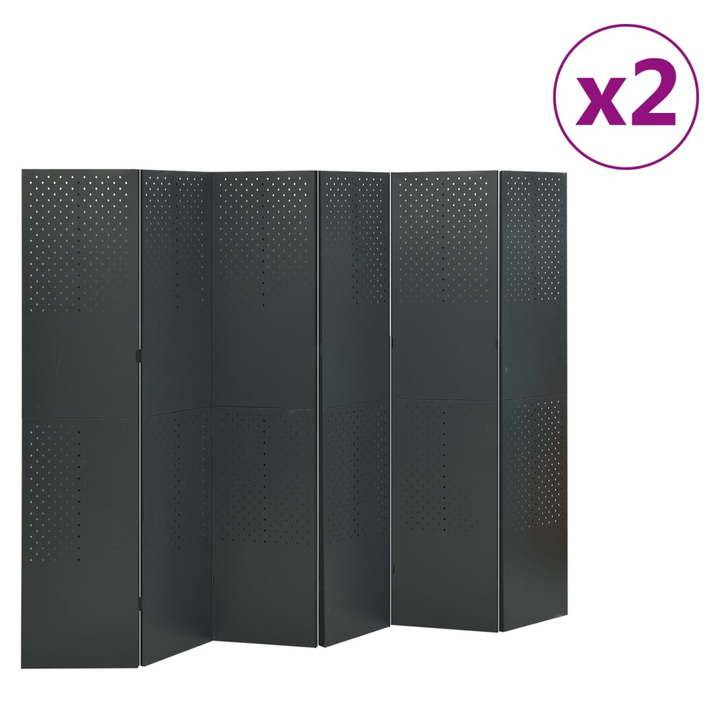 6-Panel Room Dividers 2 pcs Anthracite 240x180 cm Steel