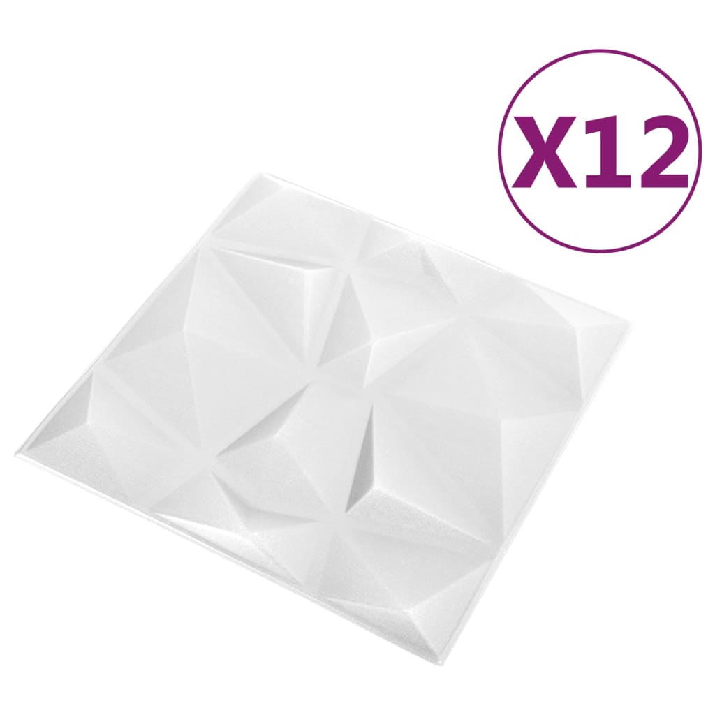 3D Wall Panels 12 pcs 50x50 cm Diamond White 3 m²