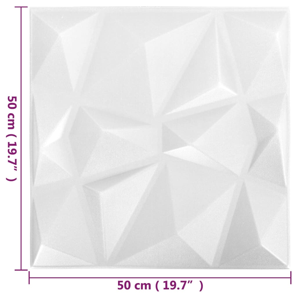 3D Wall Panels 12 pcs 50x50 cm Diamond White 3 m²