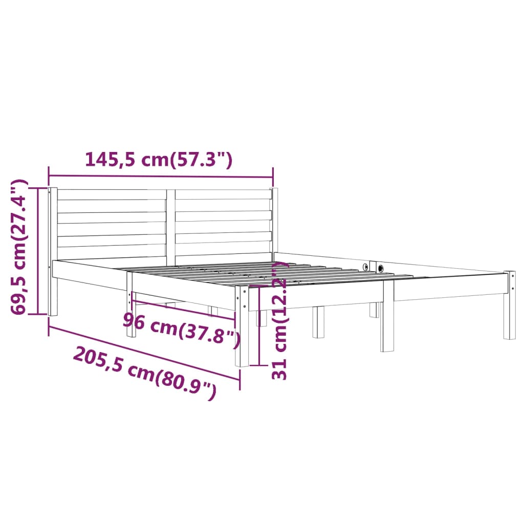 Bed Frame without Mattress Solid Wood Pine 140x200cm