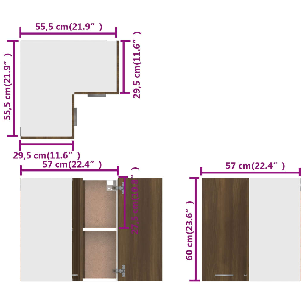 Hanging Corner Cabinet Lyon Brown Oak 57x57x60 cm Engineered Wood