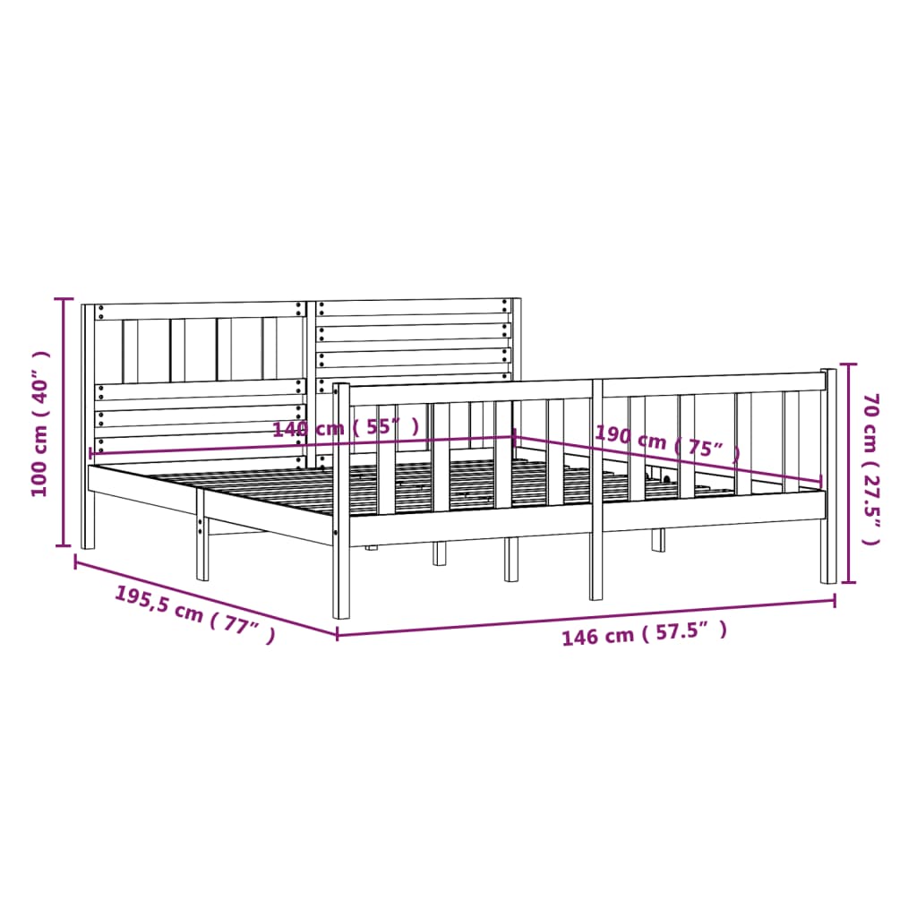 3101134 vidaXL Bed Frame without Mattress White Solid Wood 140x190 cm (810063+814145)