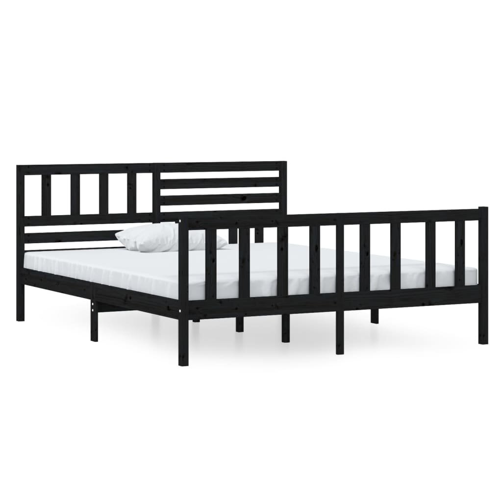 3101137 vidaXL Bed Frame without Mattress Black Solid Wood 140x190 cm (810066+814148)
