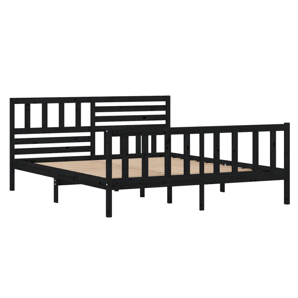 3101137 vidaXL Bed Frame without Mattress Black Solid Wood 140x190 cm (810066+814148)