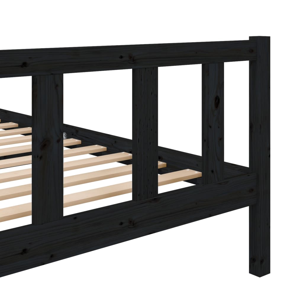 3101137 vidaXL Bed Frame without Mattress Black Solid Wood 140x190 cm (810066+814148)