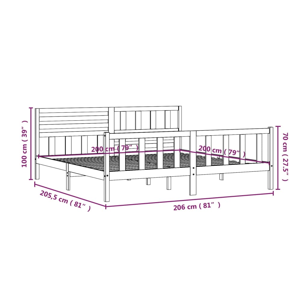 3101174 vidaXL Bed Frame without Mattress White Solid Wood 200x200 cm (810103+814165)