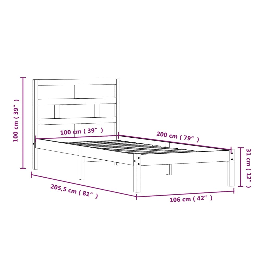 3101211 vidaXL Bed Frame without Mattress Honey Brown Solid Wood 100x200 cm (810010+814182)