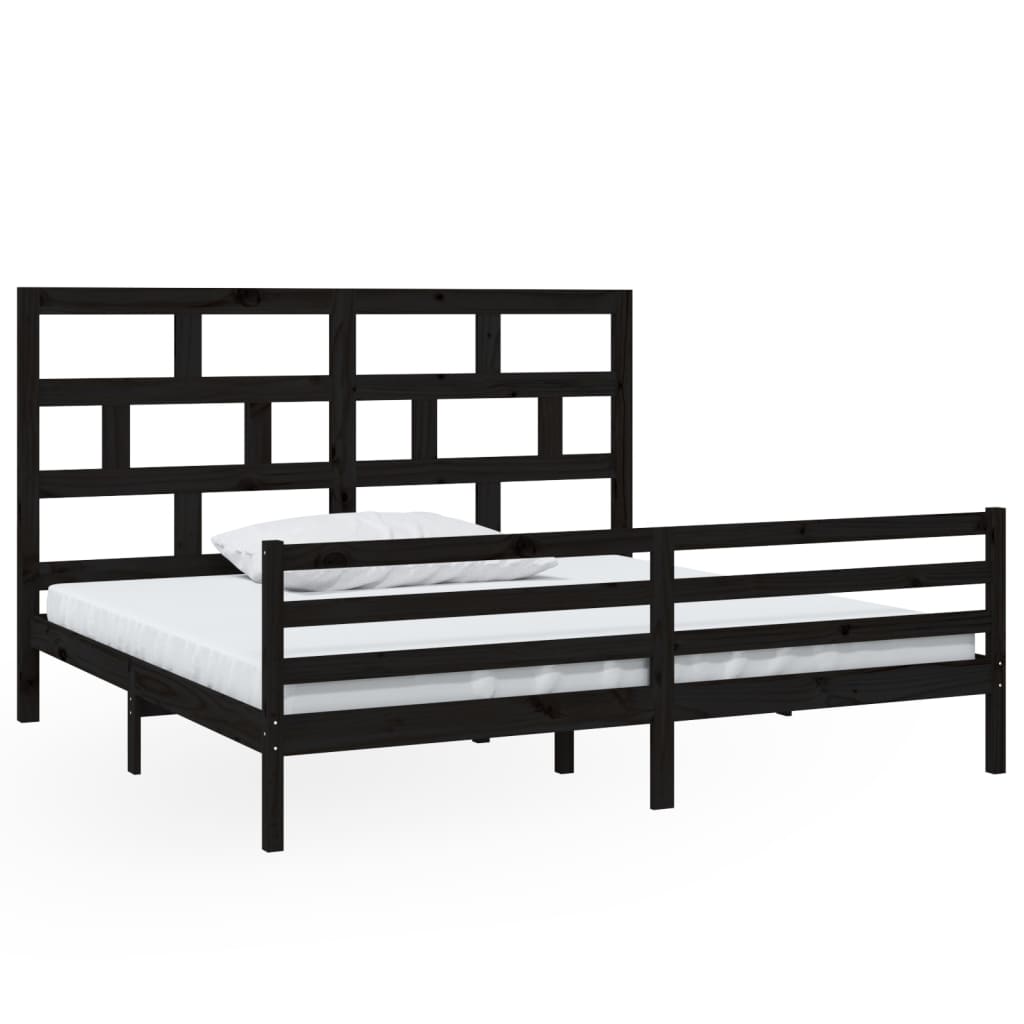 3101307 vidaXL Bed Frame without Mattress Black Solid Wood 200x200 cm (810454+814218)