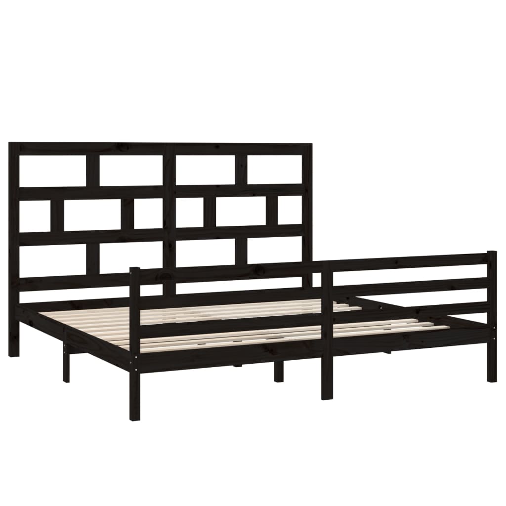 3101307 vidaXL Bed Frame without Mattress Black Solid Wood 200x200 cm (810454+814218)