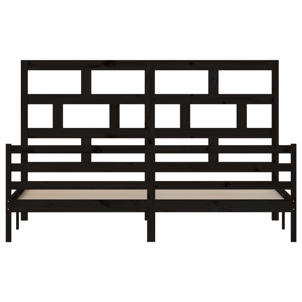 3101307 vidaXL Bed Frame without Mattress Black Solid Wood 200x200 cm (810454+814218)