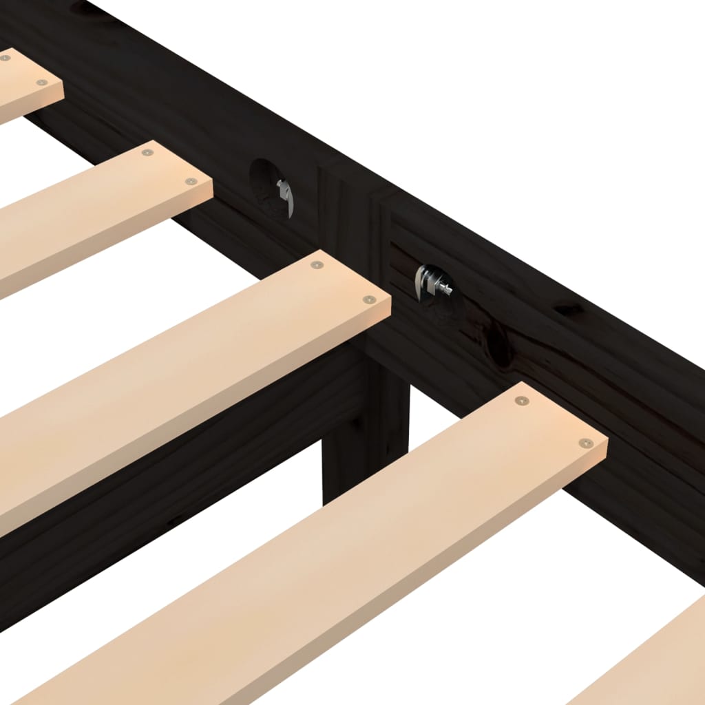 3101307 vidaXL Bed Frame without Mattress Black Solid Wood 200x200 cm (810454+814218)