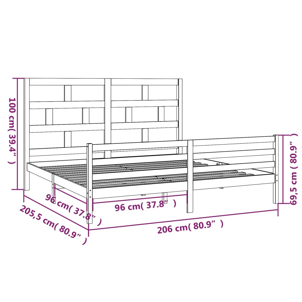 3101307 vidaXL Bed Frame without Mattress Black Solid Wood 200x200 cm (810454+814218)