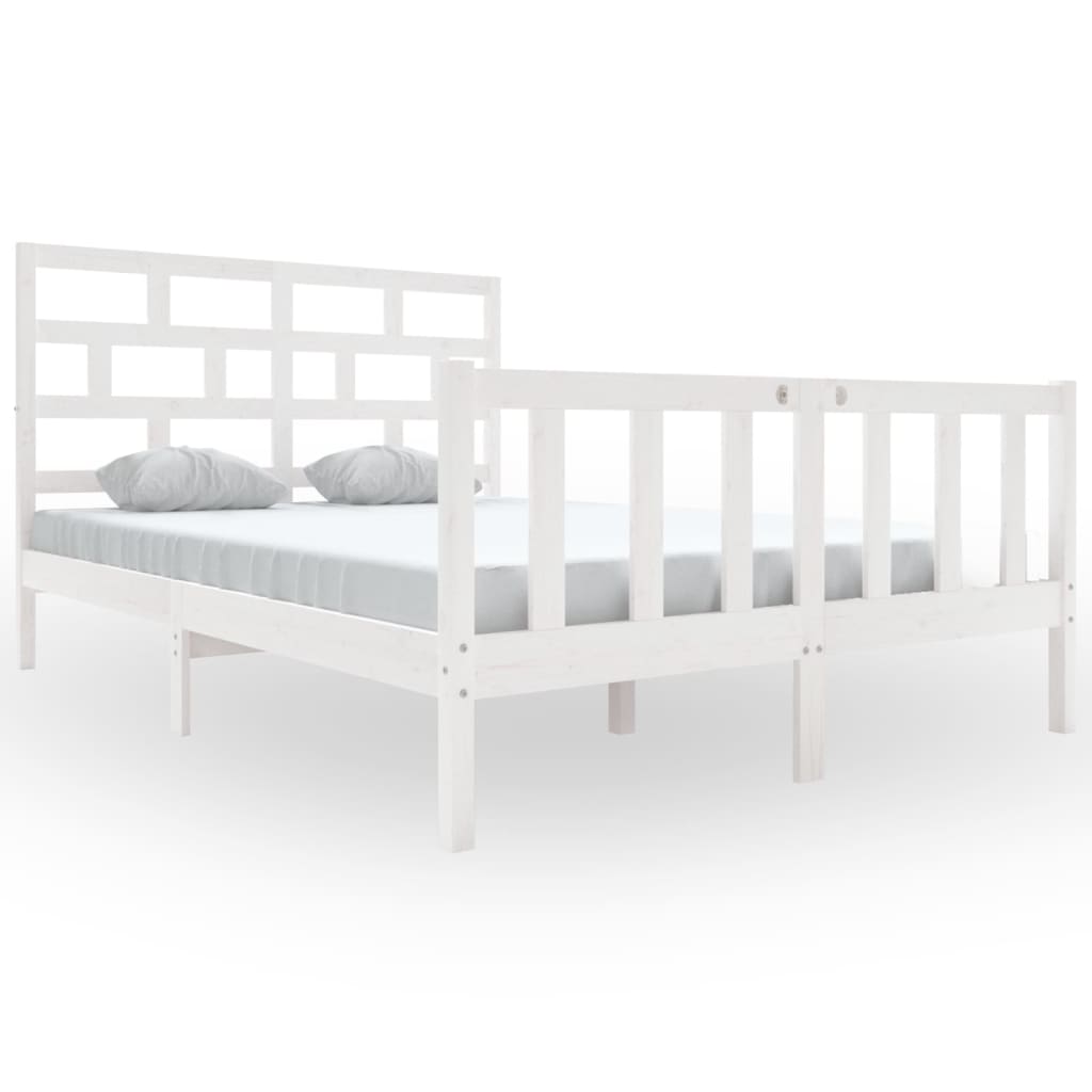 3101349 vidaXL Bed Frame without Mattress White Solid Wood 140x200 cm (810083+814195)