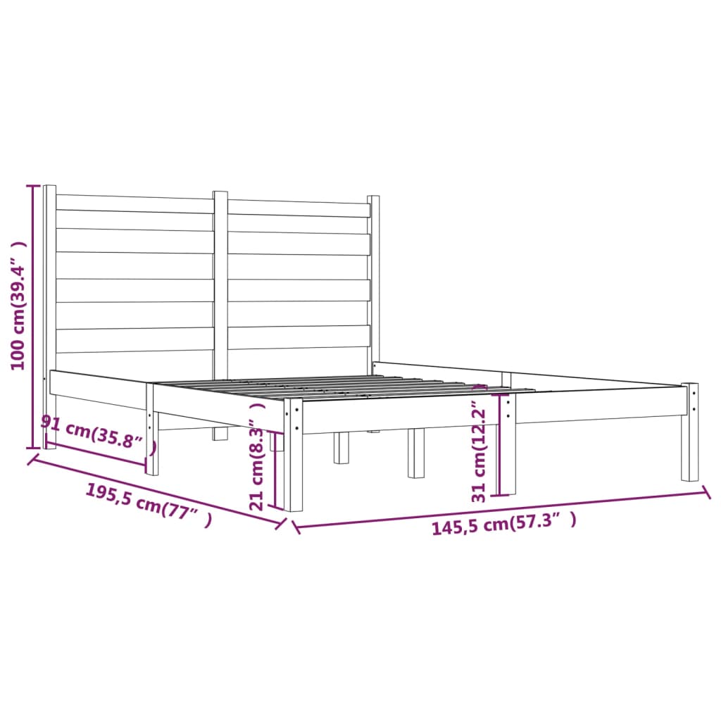 3103629 vidaXL Bed Frame without Mattress White Solid Wood 140x190 cm (809998+818421)