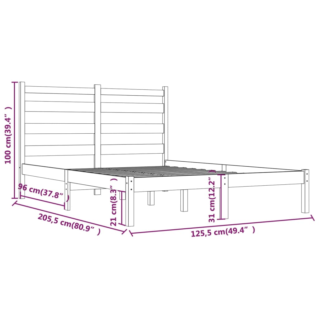 3103644 vidaXL Bed Frame without Mattress White Solid Wood 120x200 cm (810013+818411)