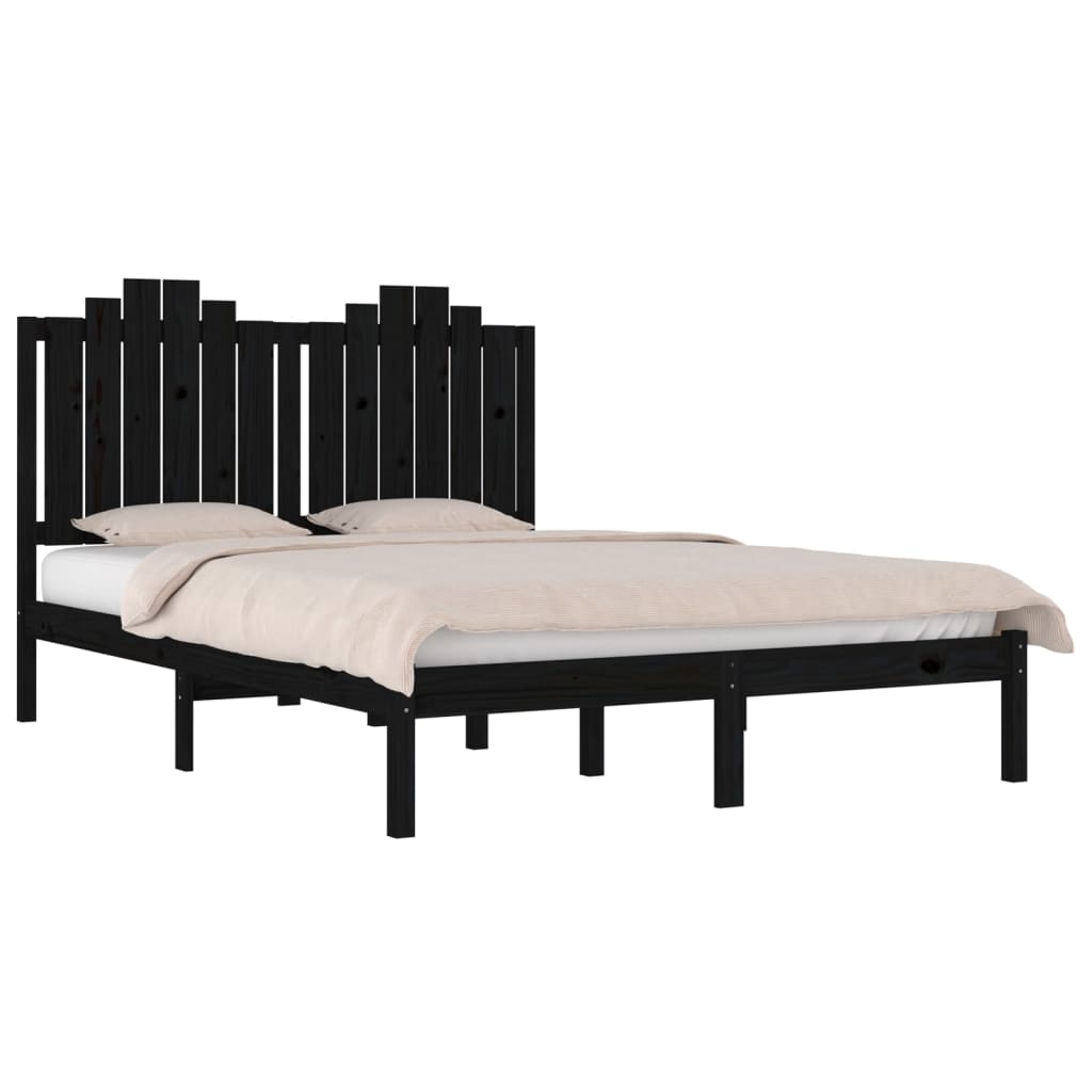 3103802 vidaXL Bed Frame without Mattress Black Solid Wood 200x200 cm (810041+818494)