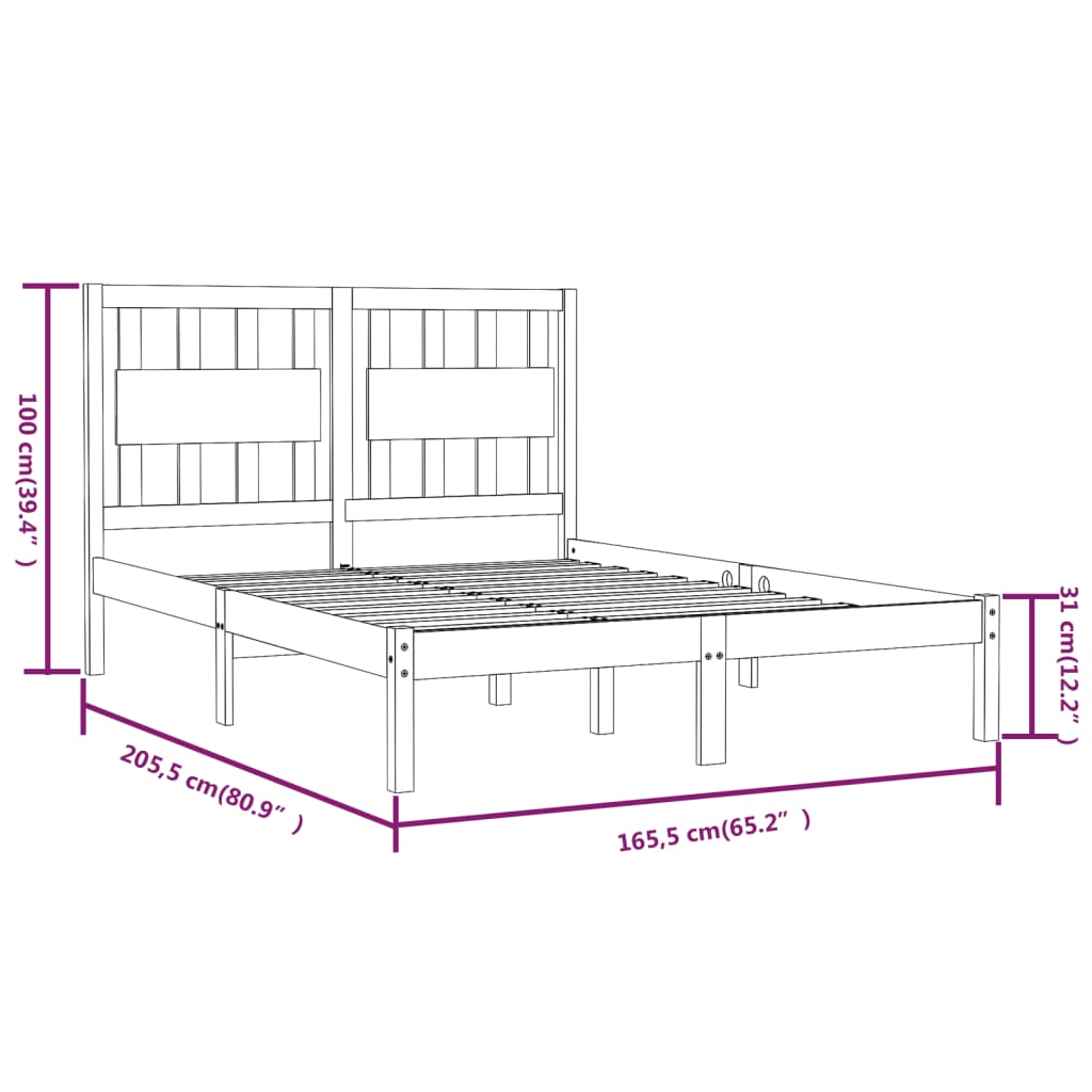 3103943 vidaXL Bed Frame without Mattress Solid Wood Pine 160x200 cm (810027+818580)