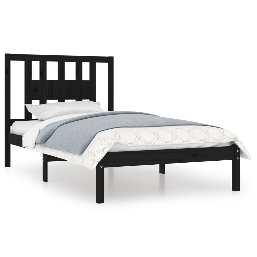 3104057 vidaXL Bed Frame without Mattress Black Solid Wood 100x200 cm (810011+818659)